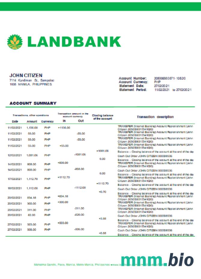 Filipiny bank ziemi Filipin szablon w formacie excel pdf